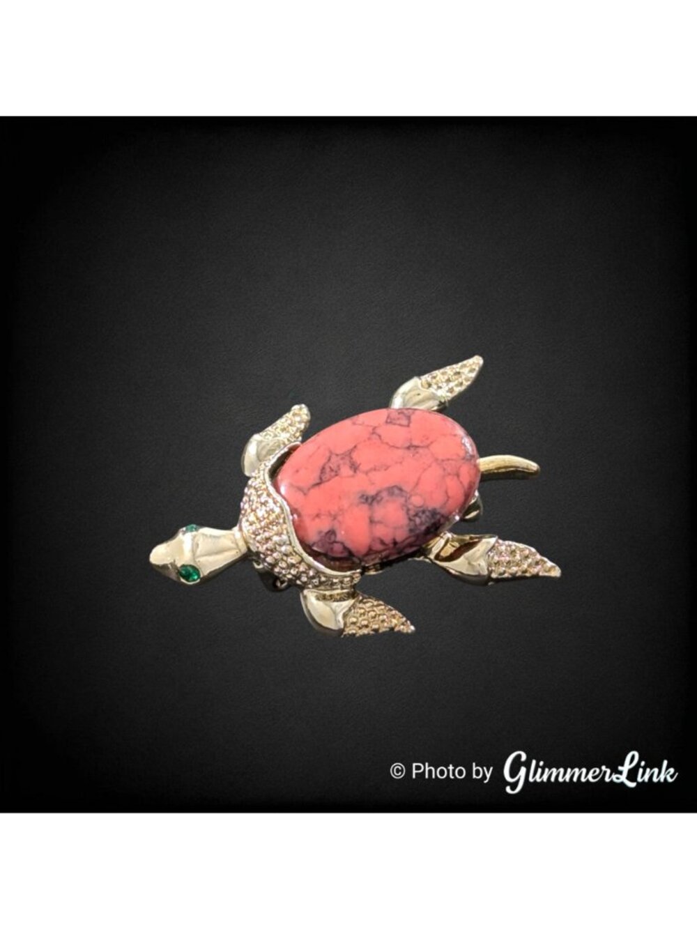 Vintage 1960s Gerry’s Turtle Pink Stone Rhinestone Gold Tone Brooch - Picture 2 of 9